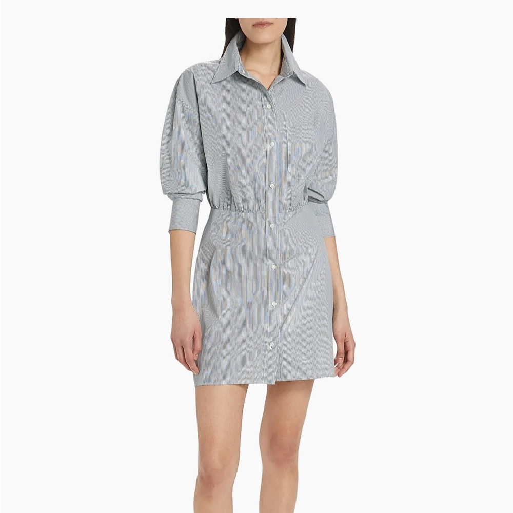 $525 TWP size L Devon Mini Shirtdress Dress blue microstripe